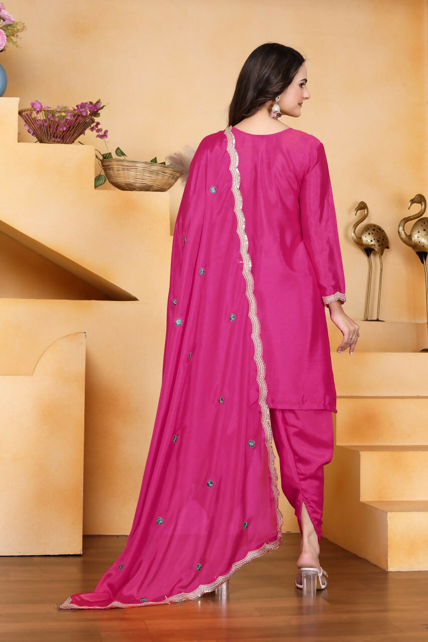 Joban Fashion Pink Silk Embroidered Dhoti Dhoti Set