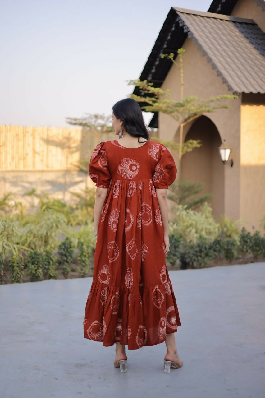 Teeya Creation Womens New Trendy Summer War Printed Cotton Gown Set-Orange