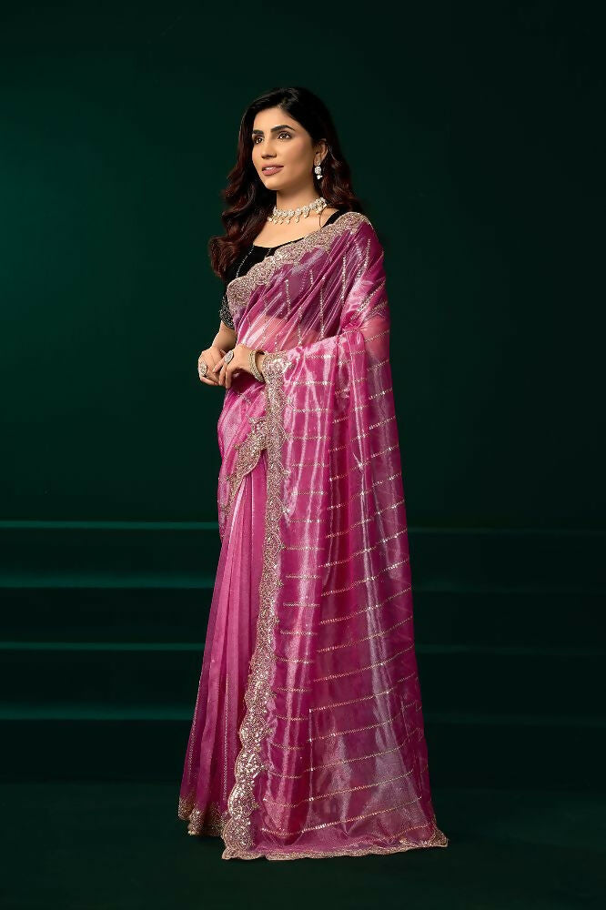 Joban Fashion Pink Net Party Wear Sarees