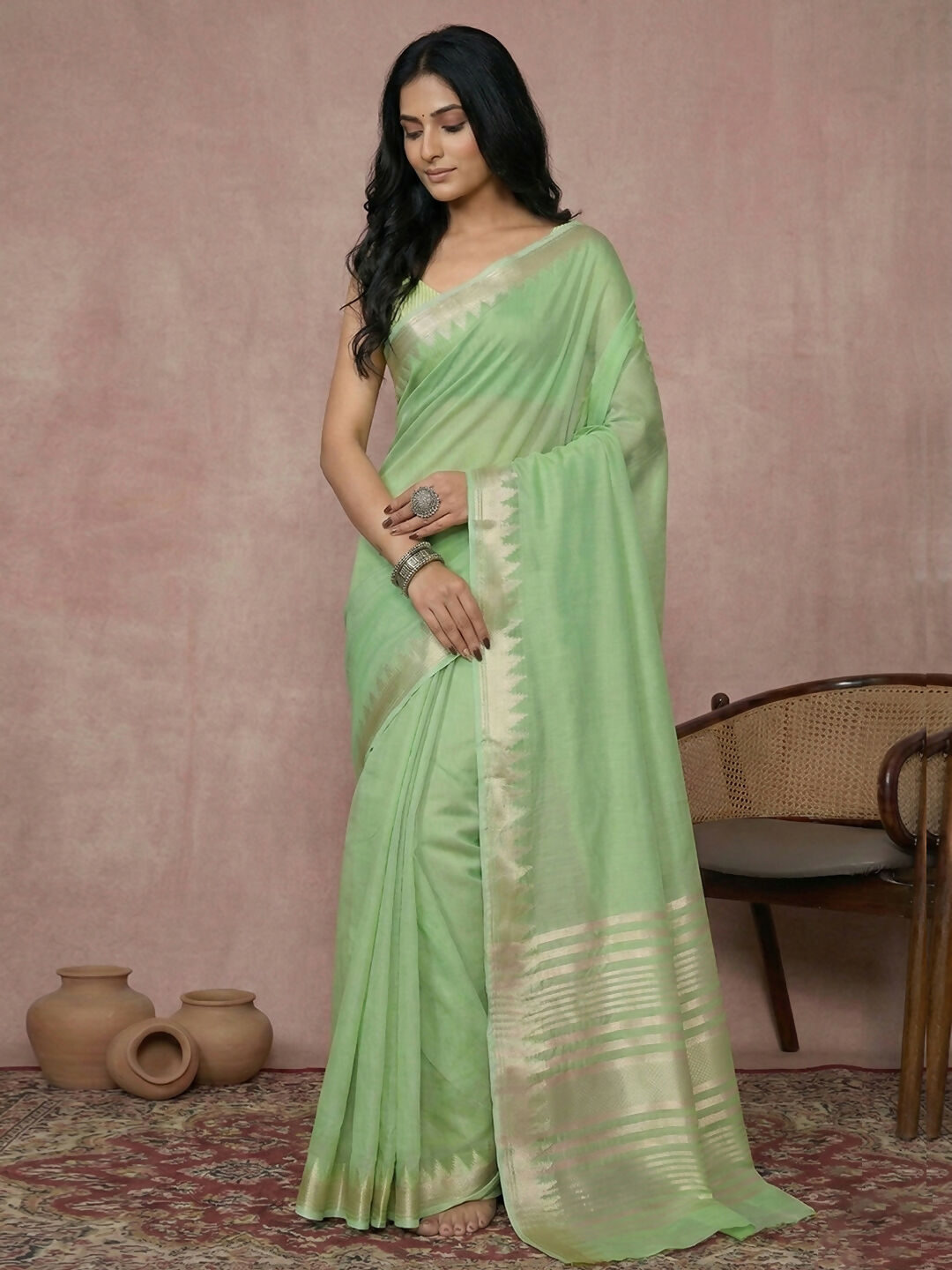 Shree Shyam Fashion Light Green Cotton Saree