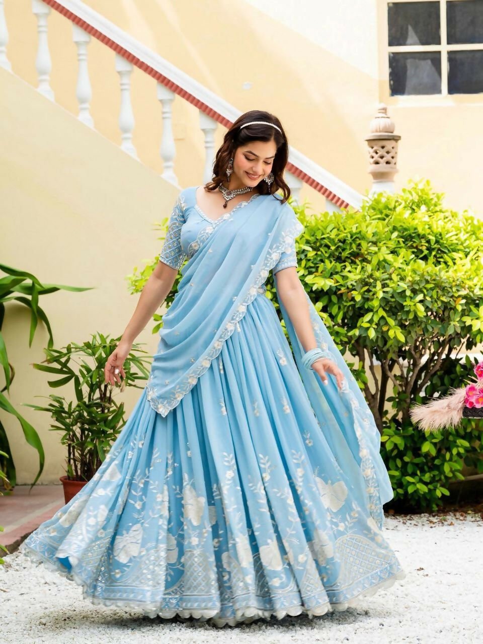 Lehenga Mart Designer Indian Wedding Lehenga Choli-Sky Blue