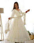 Lehenga Mart Designer Anarkali Suit With Kurta, Pant, Dupatta For Women-Off White