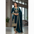 Joban Fashion Teal Kurta Set Velvet Embroidery Sequence Work