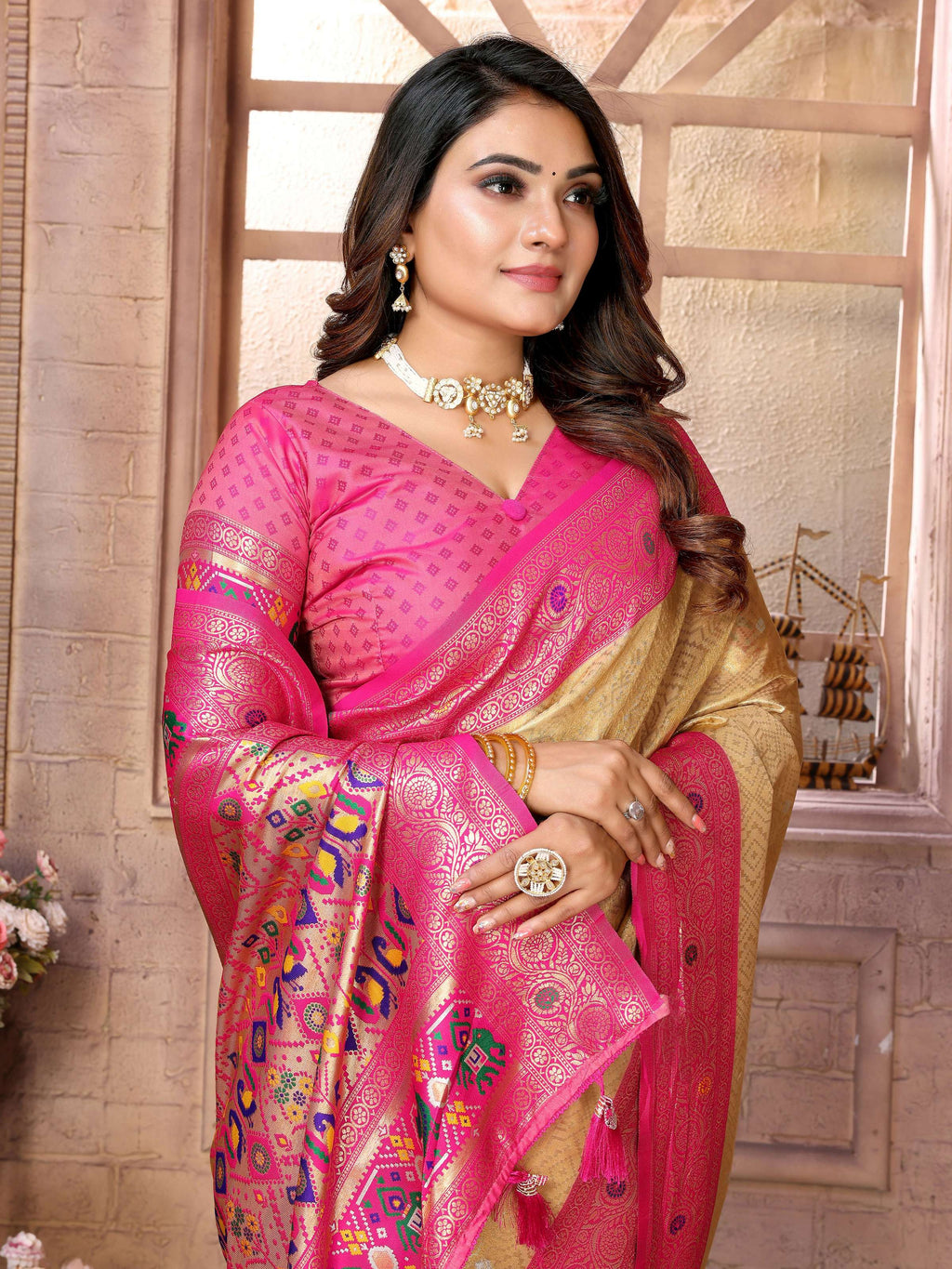 Aastha Fashion Cream Banarasi Tissue Silk Weaving Saree