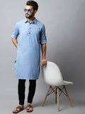 Even Apparels sky Blue Color Pure Cotton Solid Men's Kurta With Shirt Collar (MMS503)