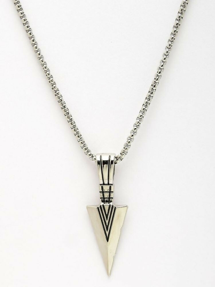 NVR Men's Arrow Shaped Silver Plated Pendant with Chain