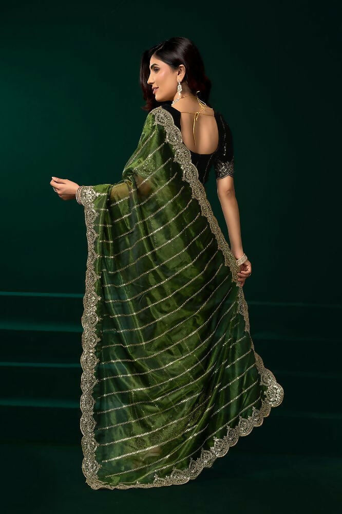 Joban Fashion Green Net Party Wear Sarees