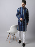 Even Apparels Navy Pure Cotton Men's Kurta With Band Collar (STR1169)
