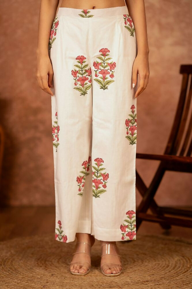 Joban Fashion Off White Pink Hand Block Printed Cotton Suit Set