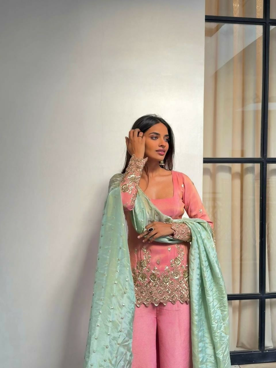 Teeya Creation Pink Color Heavy Shimmer Silk Embroidery Work Party Wear Suit