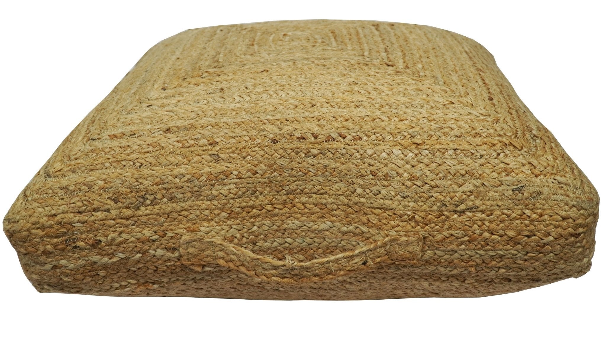Natural Brown Jute Square Pouf, Hand Braided boho Pouf Ottoman Footstool, Side table, Floor Pillow, Foot Rest, Living Room, Bedroom | JP4