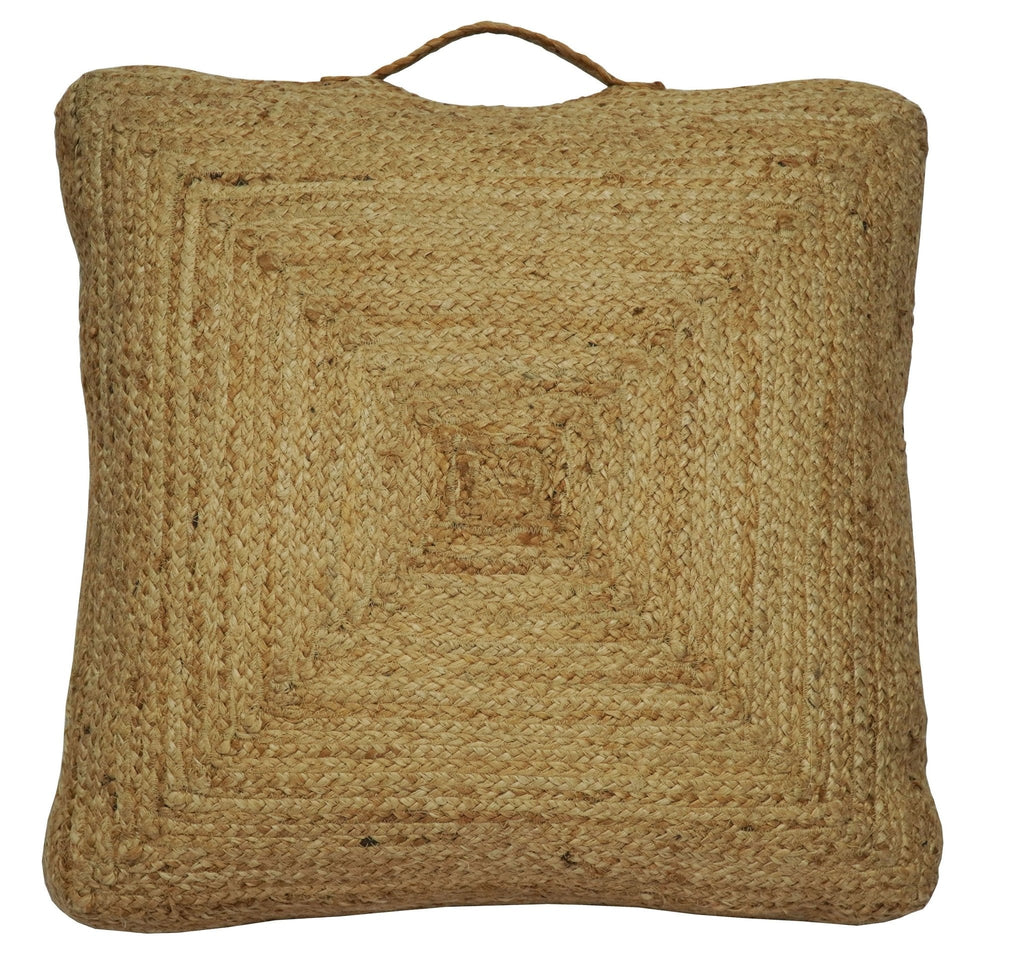 Natural Brown Jute Square Pouf, Hand Braided boho Pouf Ottoman Footstool, Side table, Floor Pillow, Foot Rest, Living Room, Bedroom | JP4
