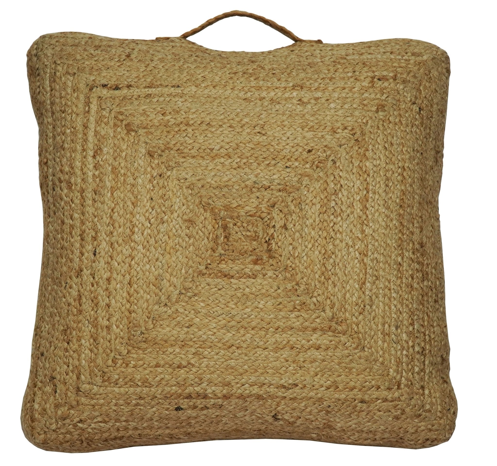 Natural Brown Jute Square Pouf, Hand Braided boho Pouf Ottoman Footstool, Side table, Floor Pillow, Foot Rest, Living Room, Bedroom | JP4