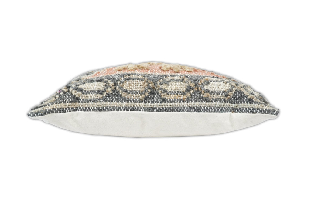 Hand Woven Boho Tribal Accent Charcoal Jute and Wool Pillow, Cushion | PL12
