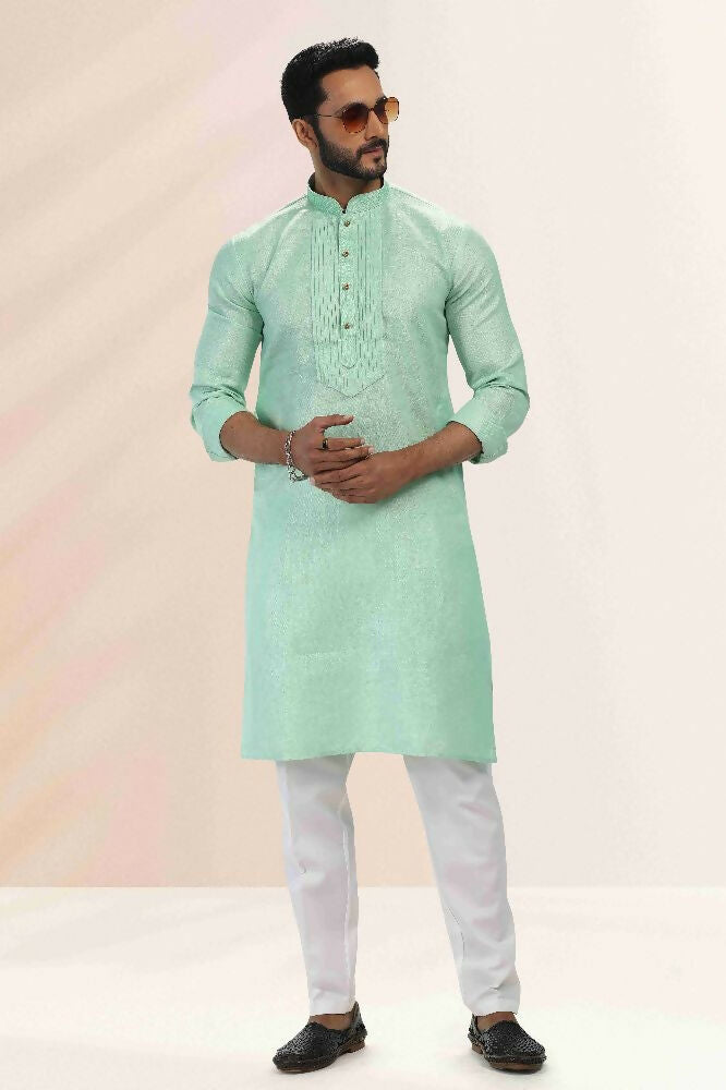 Raivat Ethnic Linen Cotton Pintux Work Kurta Pajama In Pista Green Colour
