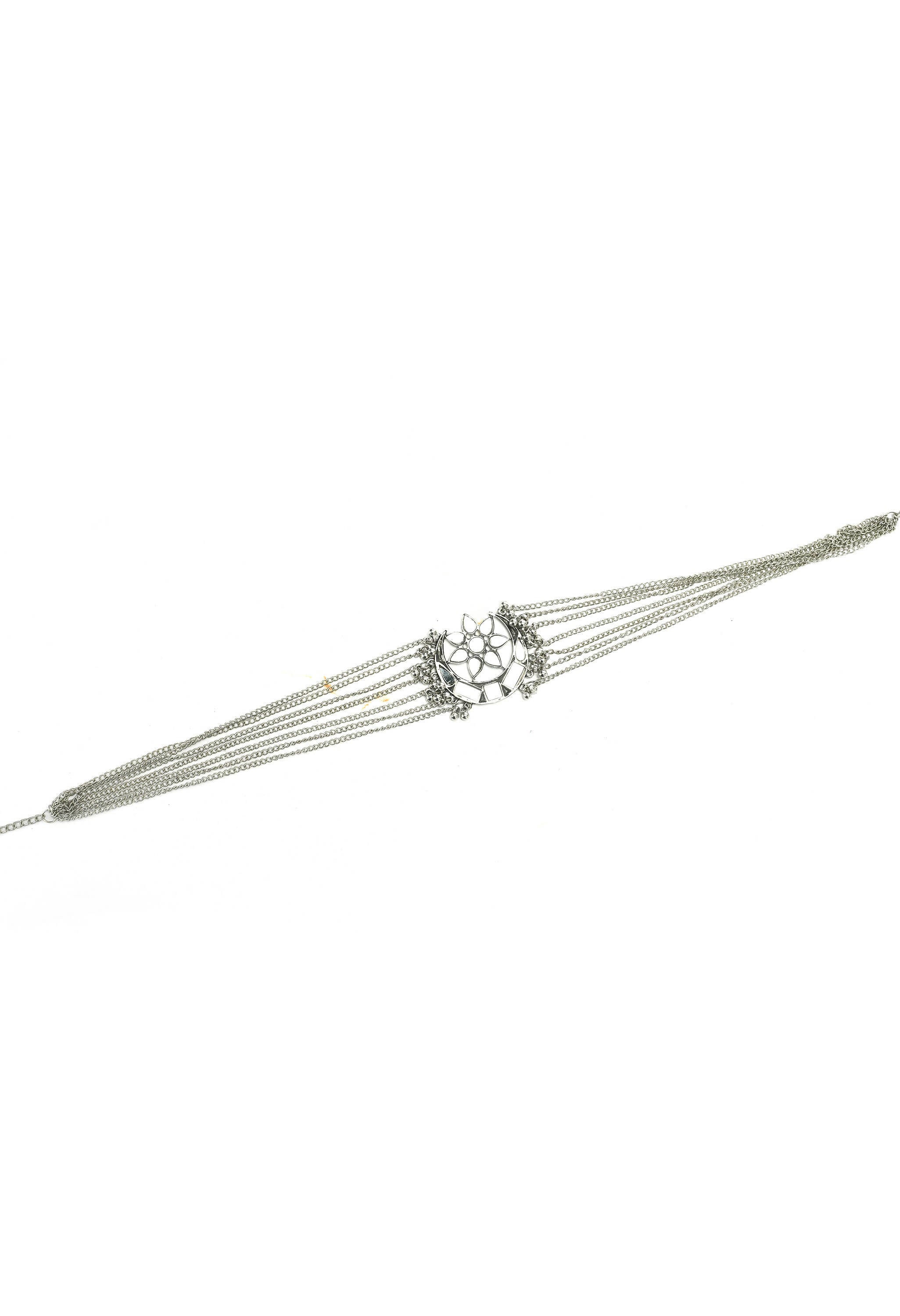 Mominos Fashion Johar Kamal Silver-Plated Brass Finish Mirror Work Choker For Women