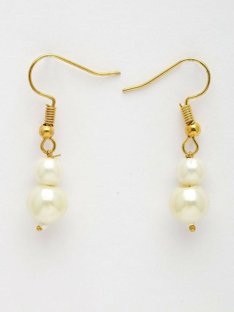 NVR Women Gold Plated White Pearl Necklace With Earrings