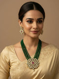 NVR Women Gold Plated Green Kundan Jewellery Set