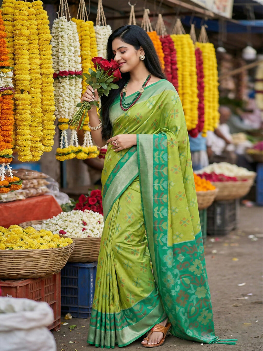Shree Shyam Fashion Light Green Pochampally Silk Saree