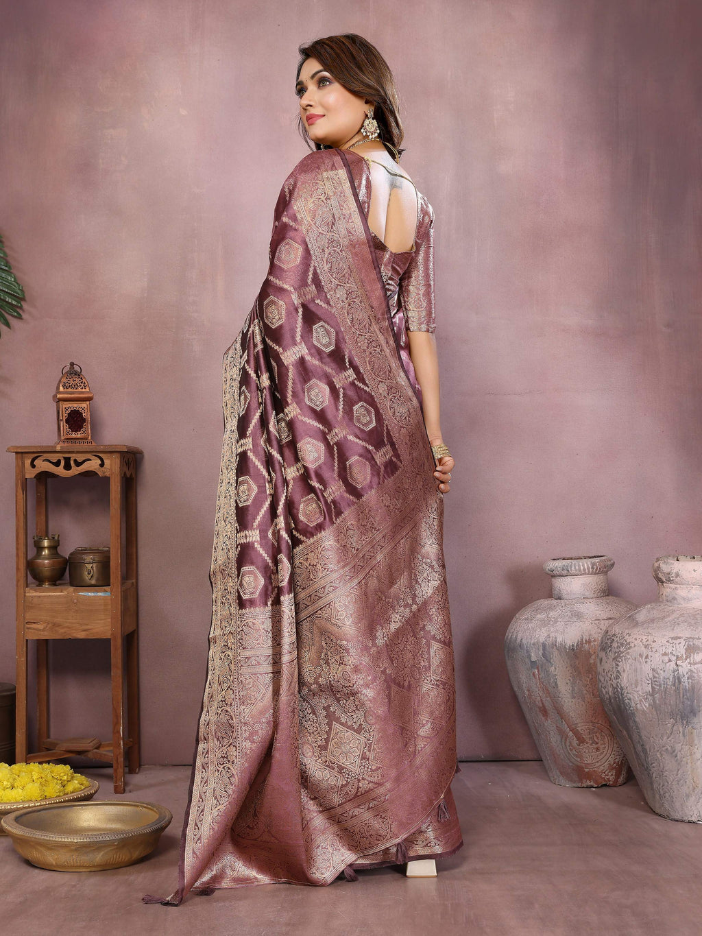 Aastha Fashion Purple Soft Organza Silk Weaving Saree