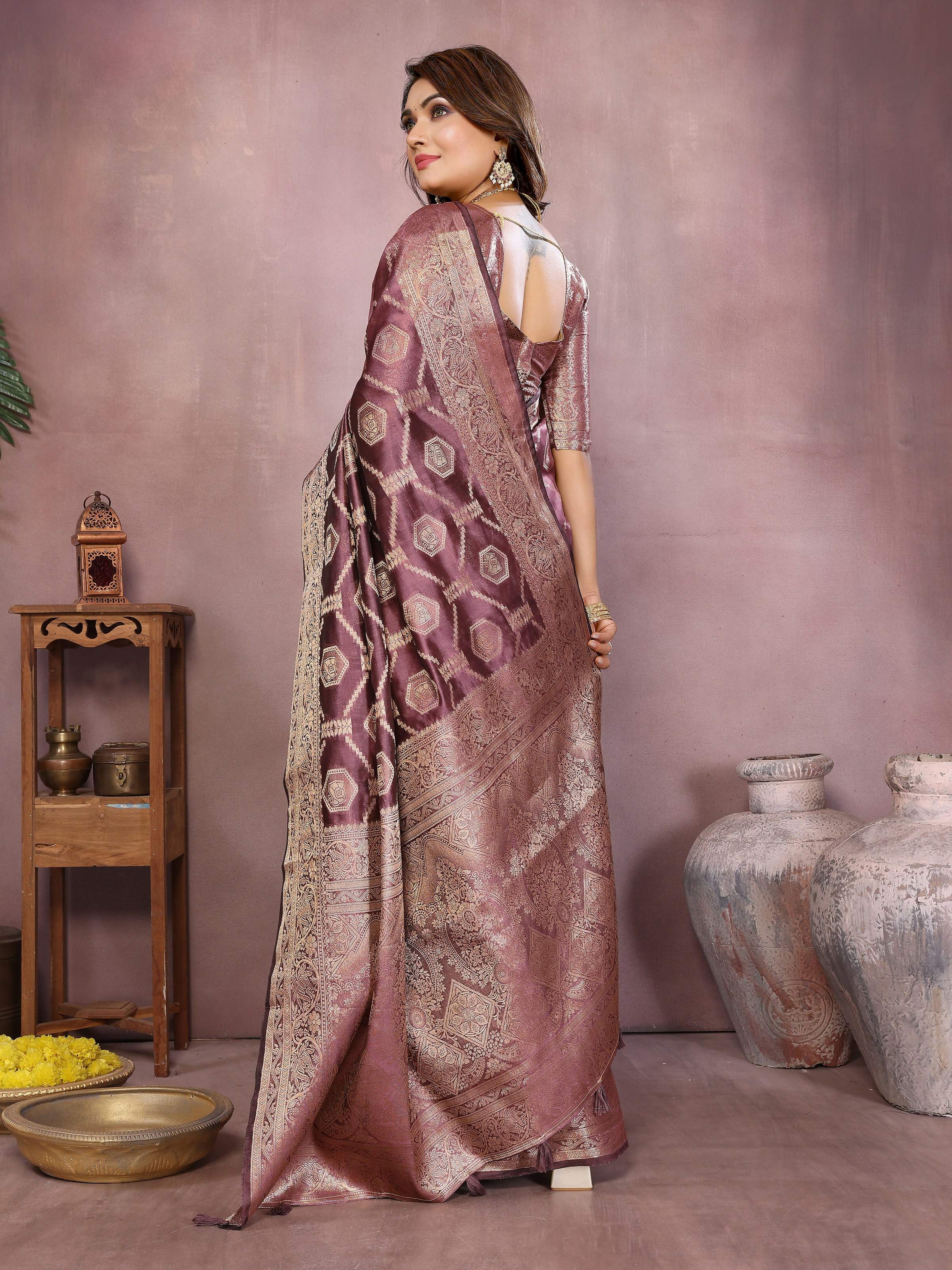 Aastha Fashion Purple Soft Organza Silk Weaving Saree