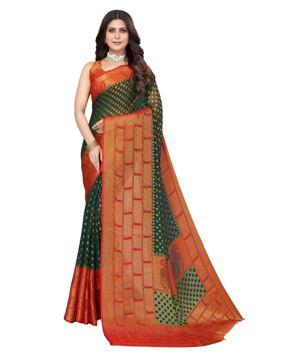 Vamika Green Chiffon Brasso Bollywood Style Woven Saree (DIMPLE GREEN)