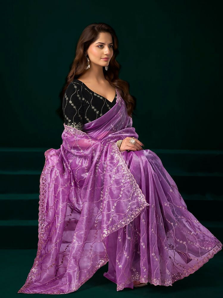 Joban Fashion Lavender Net Party Wear Sarees