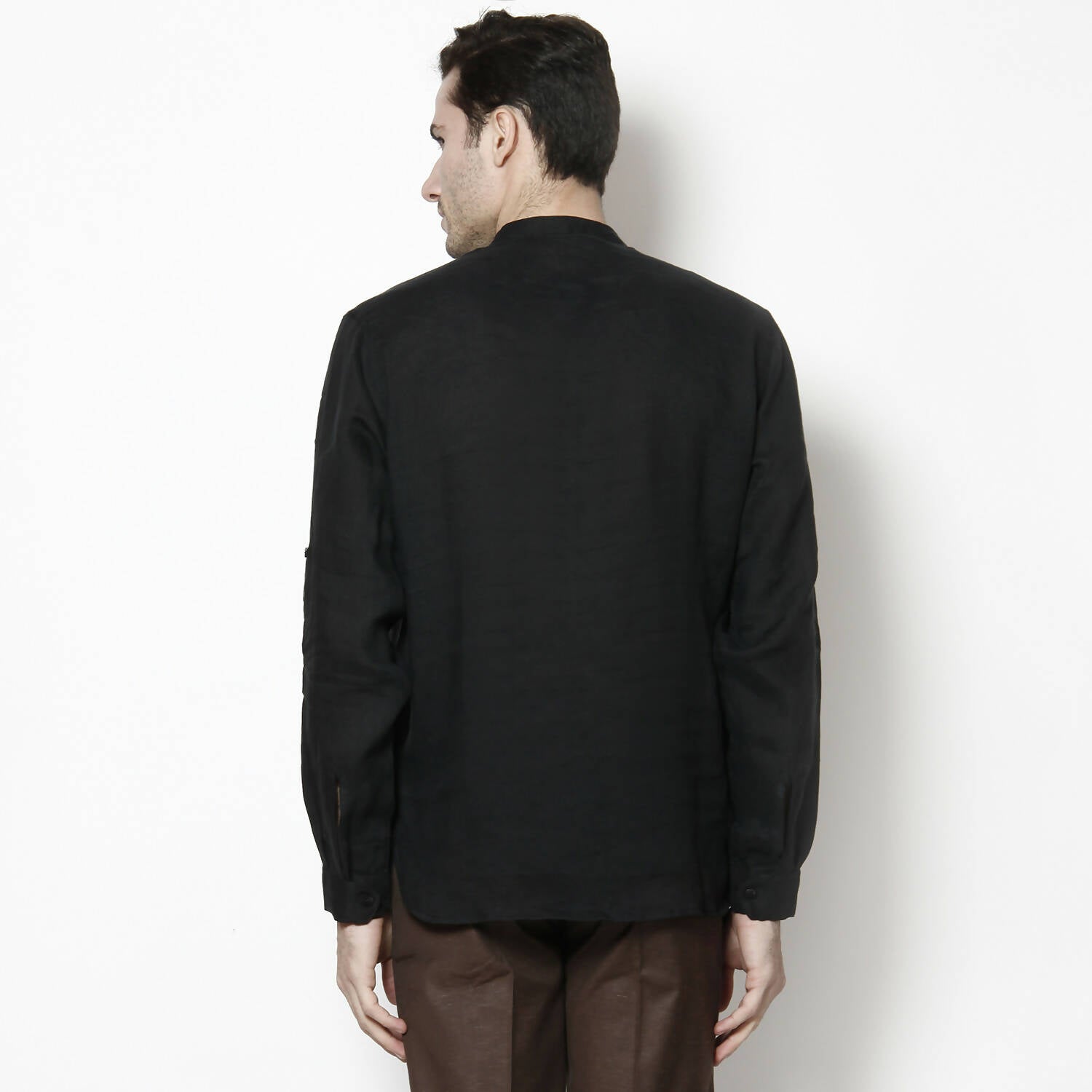 Even Apparels Black Linen Linen Men's Kurta With Band Collar