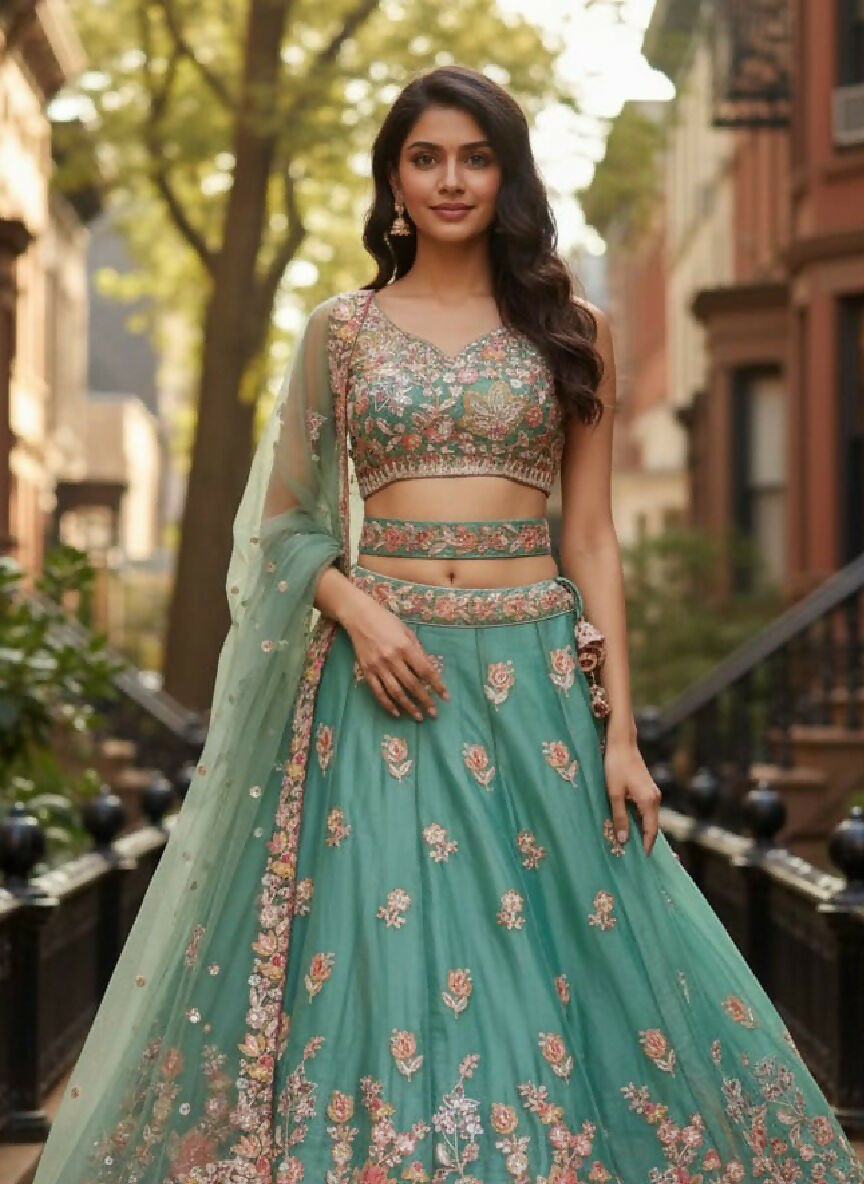 Lehenga Mart Designer Indian Wedding Lehenga Choli-Sky Green