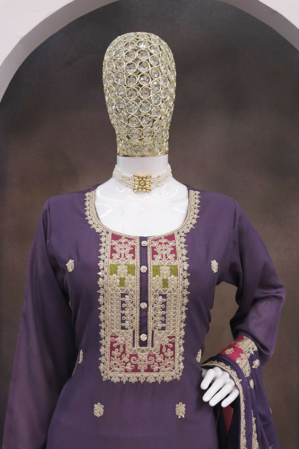 Teeya Creation Lavender Color Chinon Silk Embroidery Work Wedding Wear Designer Salwar Suit