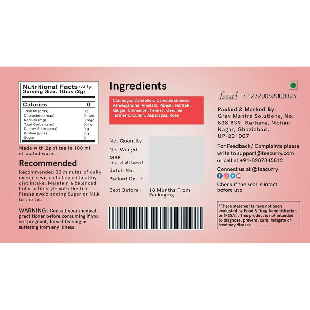 Teacurry Thigh Fat Tea (1 Month Pack, 30 Tea Bags) - Helps to reduce Thigh Fat for both Men & Women