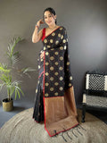 Joban Fashion Black Checked & Circular Motifs Soft Silk Banarasi Saree