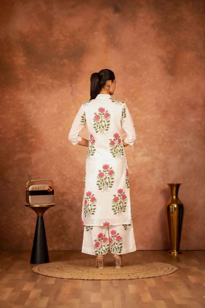 Joban Fashion Off White Red Hand Block Printed Cotton Suit Set