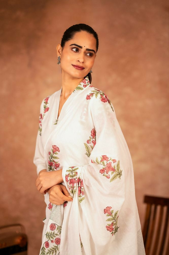Joban Fashion Off White Pink Hand Block Printed Cotton Suit Set