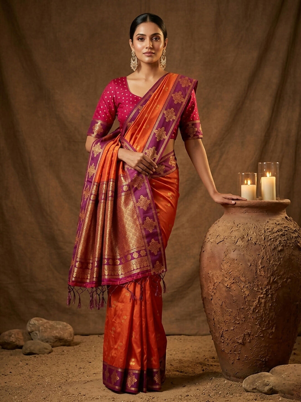 Shree Shyam Fashion Orange Soft Silk Saree