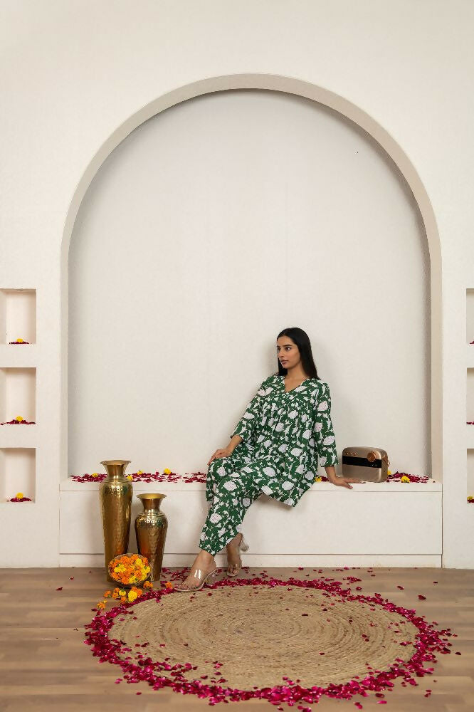 Joban Fashion Green Hand Block Printed Cotton Co-Ord Set