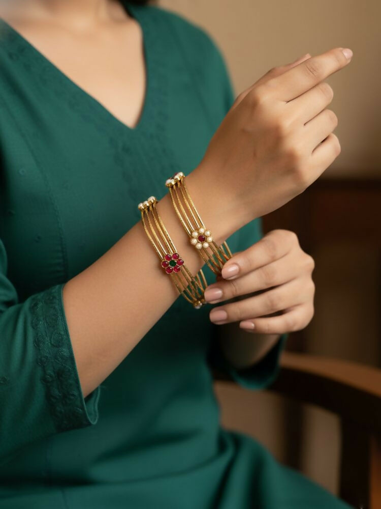 NVR Women Set of 2 Gold Plated Artificial Stone Bangle