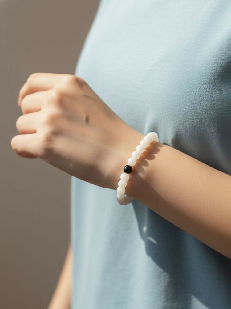 NVR White & Black Crystal Beaded Bracelet for Men & Women