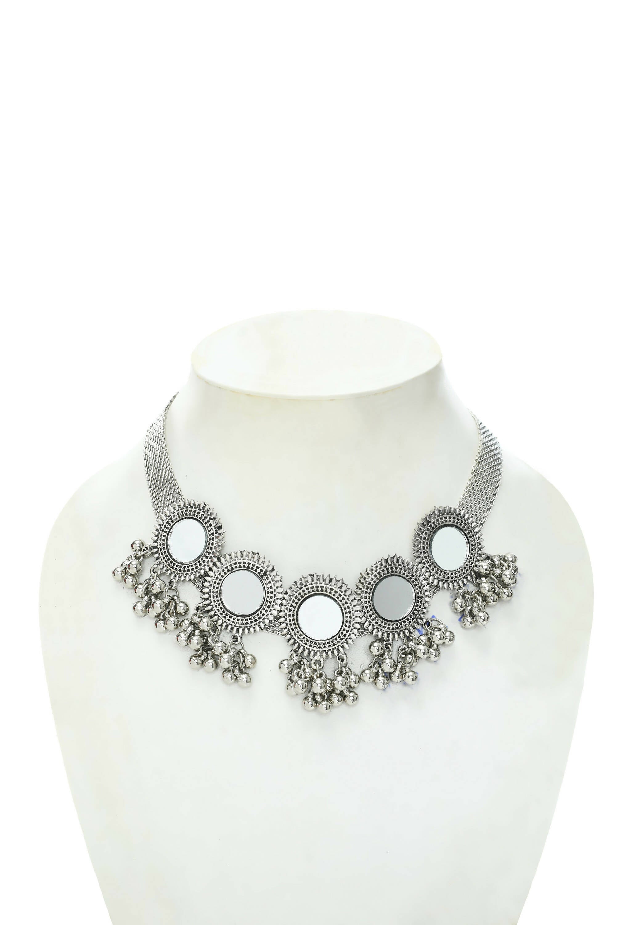 Mominos Fashion Johar Kamal Silver-Plated Brass Finish Mirror Work Women Choker