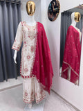 Teeya Creation White Color Chinon Silk Party Wear Trending Palazzo Set