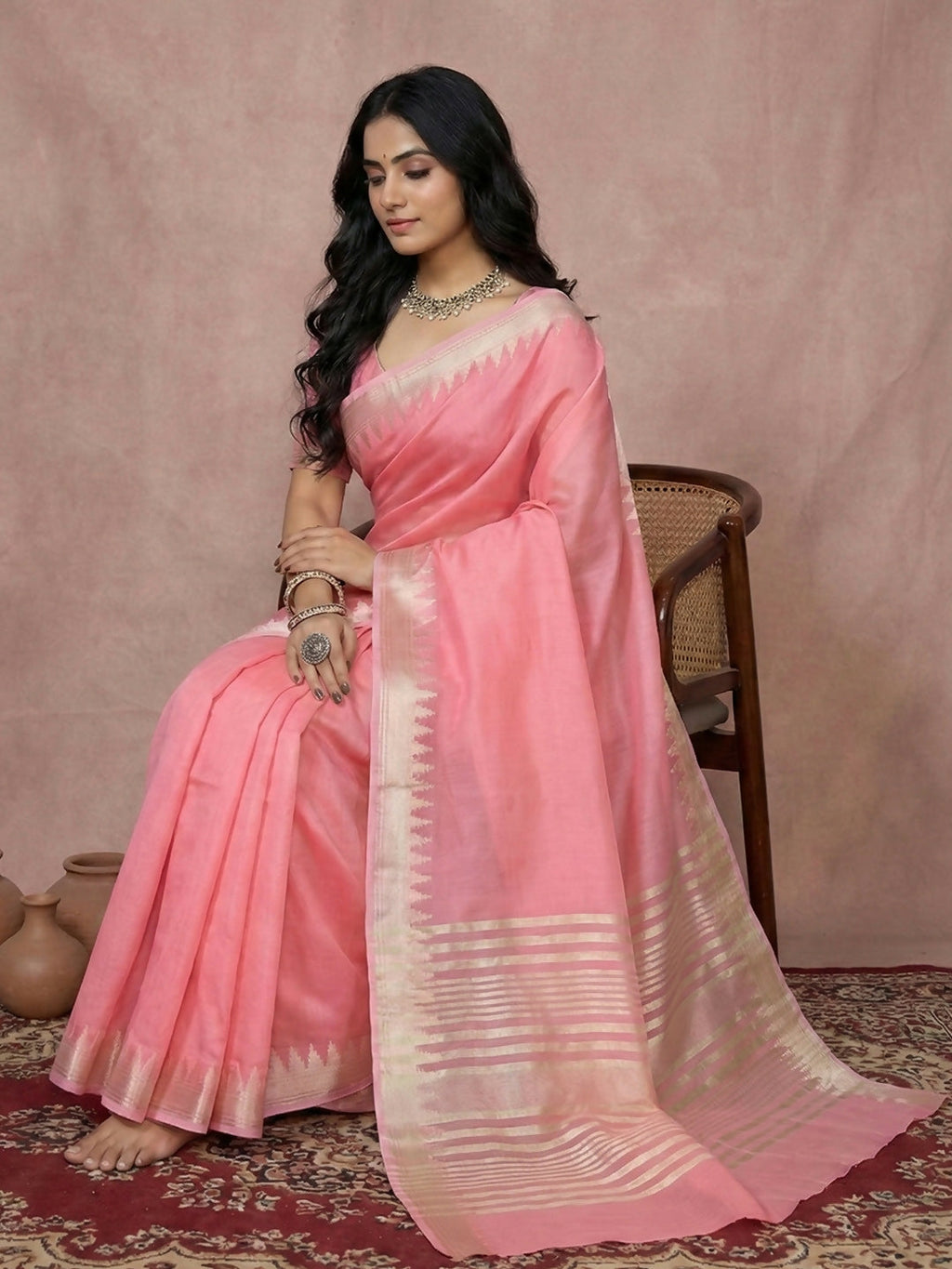 Shree Shyam Fashion Coral Pink Cotton Saree
