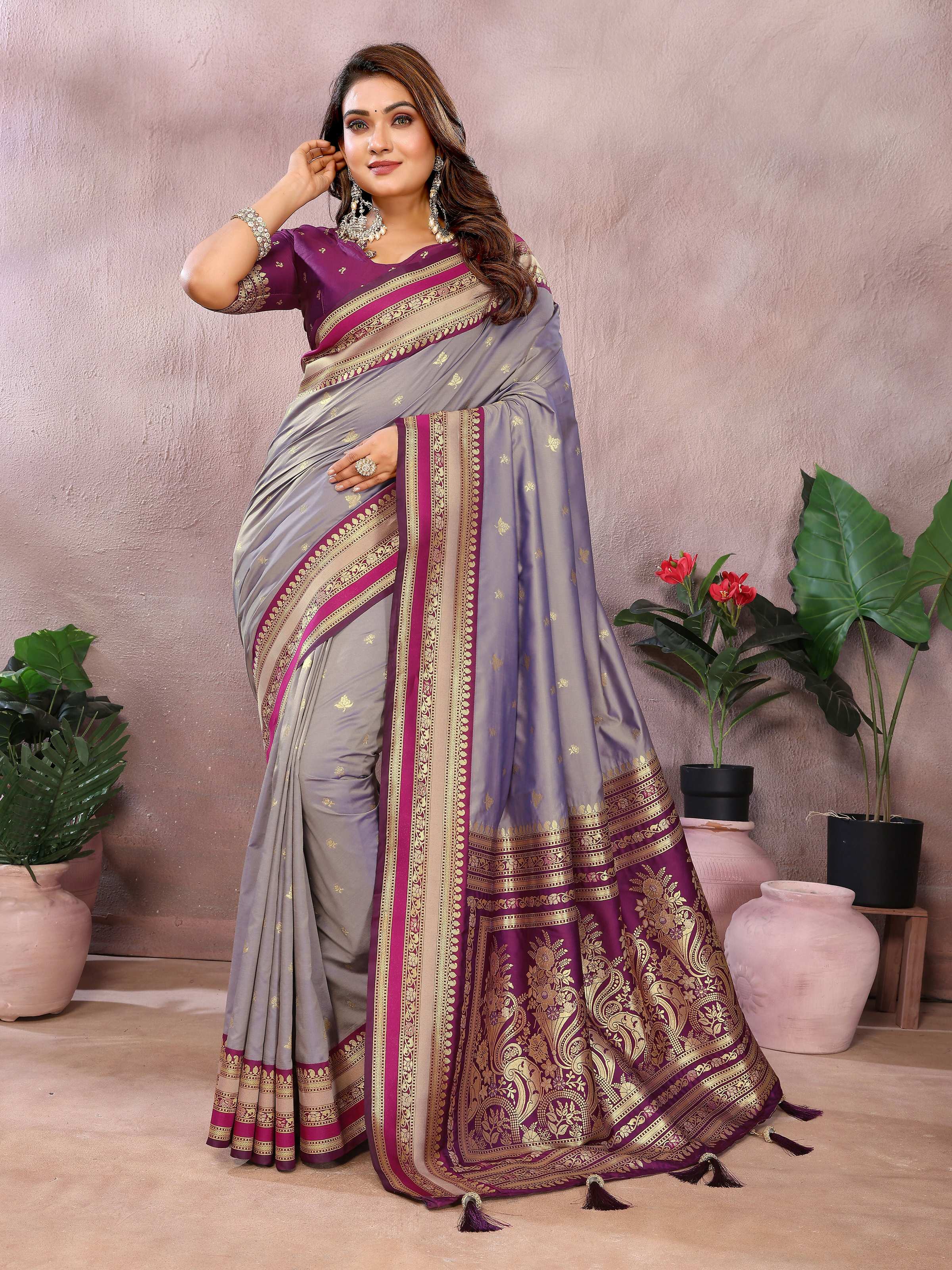 Aastha Fashion Grey Kalamkari Silk Weaving Saree