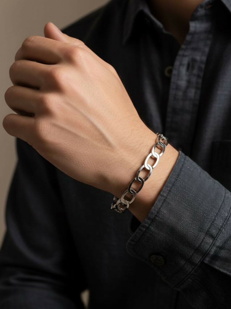 NVR Men's Silver Plated Cuff Bracelet