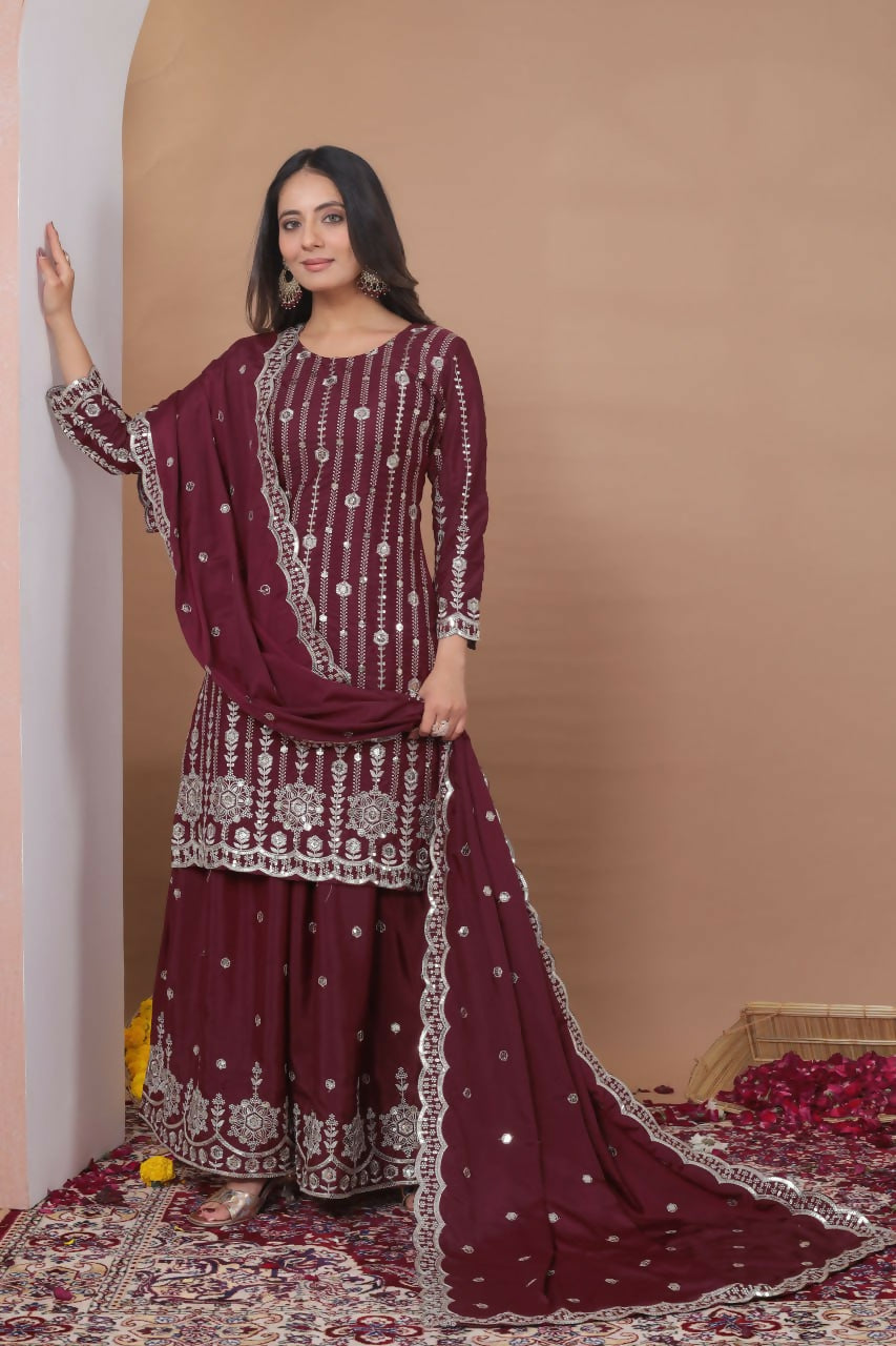 Teeya Creation Maroon Color Natural Crepe Silk Wedding Wear Trending Salwar Suit