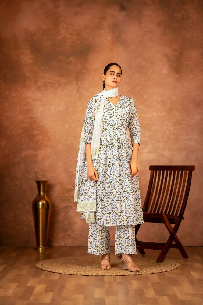 Joban Fashion Blue Hand Block Printed Cotton Suit Set