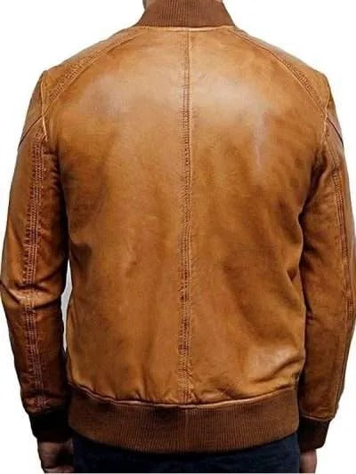 Brown Sheepskin Bomber Jacket | Men’s Casual Warm Leather Jacket