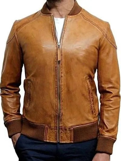 Brown Sheepskin Bomber Jacket | Men’s Casual Warm Leather Jacket