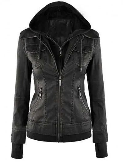 Women’s Hooded Black Leather Jacket | Stylish Everyday Outerwear