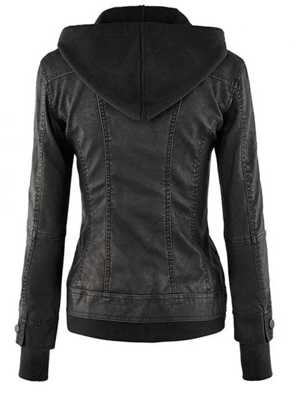 Women’s Hooded Black Leather Jacket | Stylish Everyday Outerwear