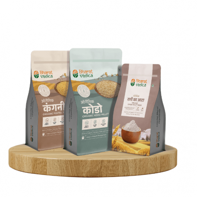 Bharat Vedica Millet Combo (1kg Organic Kodo Millet + 1kg Organic Foxtail Millet + 500g Organic Ragi Flour)